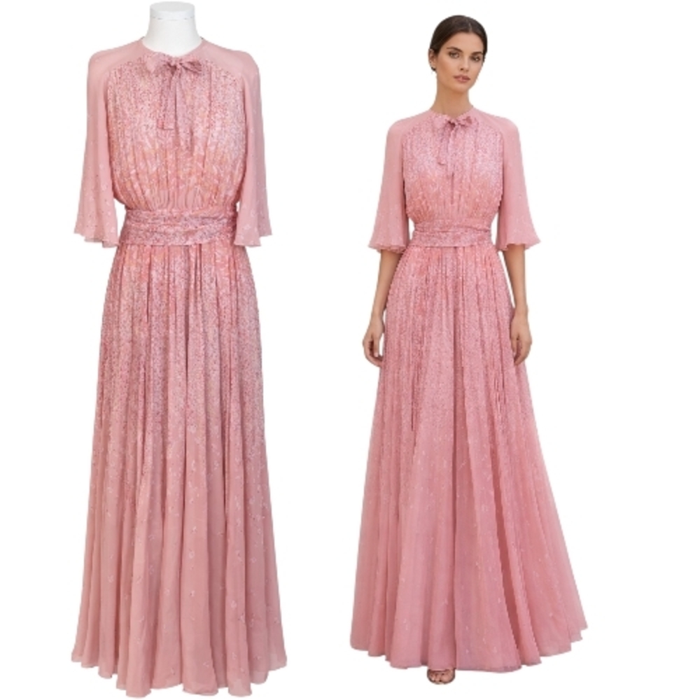 Giambattista Valli silk gown pink floral Maxi Dress, Garden Party, Wedding, Sz 8 - Picture 12 of 13